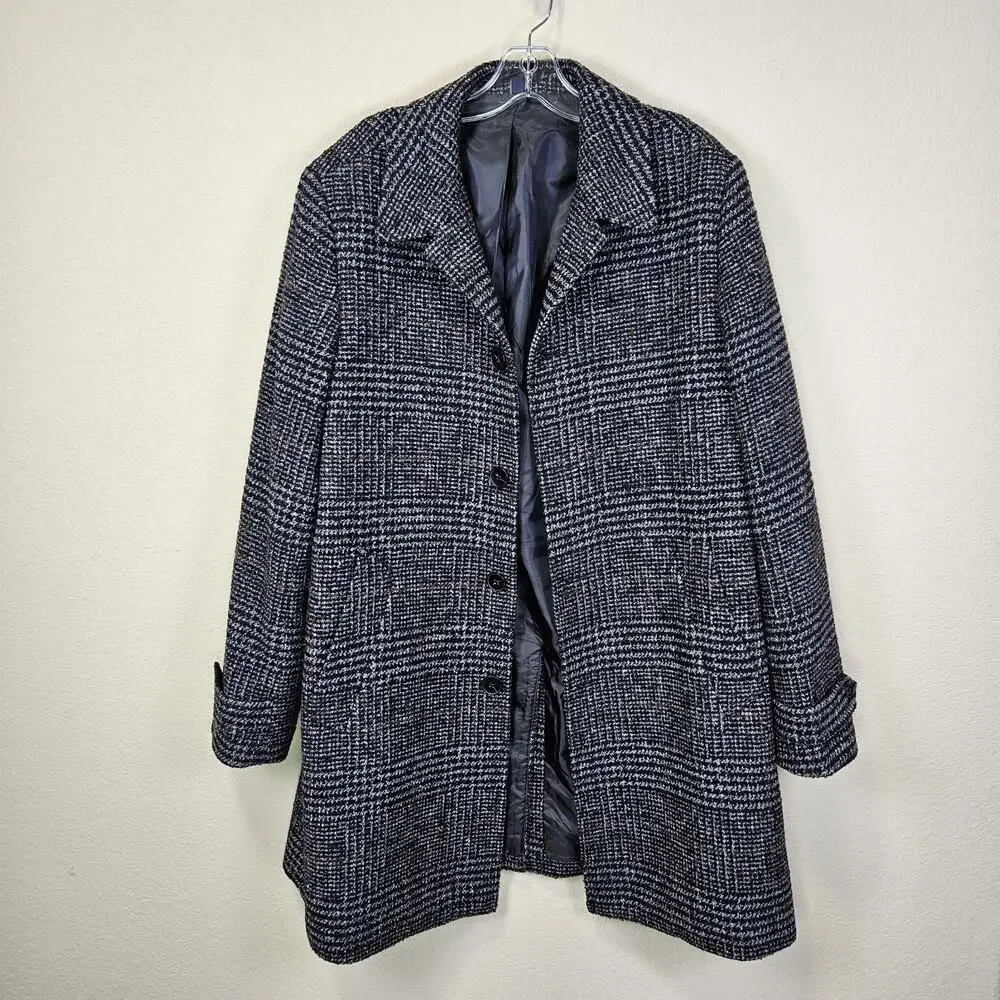 J.Crew Thompson Tweed Overcoat Men 40 Herringbone Plaid Wool Blend Black Heavy M